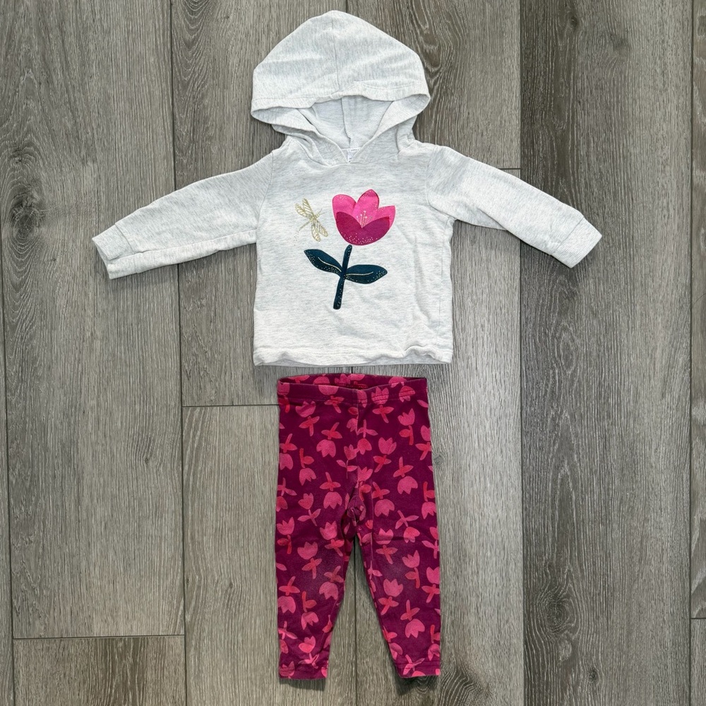 CARTERS 2PC HOODED PULLOVER SHIRT AND LEGGINGS OUTFIT FLORAL 18MO